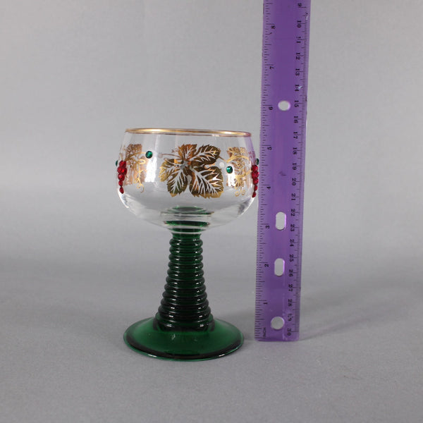 Bohemian Unbranded Wine Glass Green Gold Rhinestones Striated Vintage Wine Glass