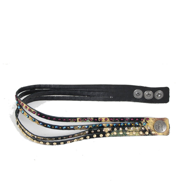 Caroline Rocha Black Gold Multi Swarovski Crystals Leather 16" Wrap Bracelet