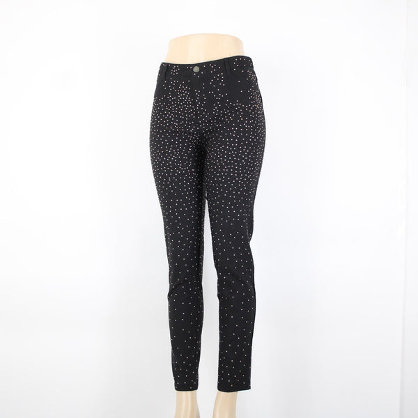Wow Couture Sz M x 29 Black Gold Studded Cotton Viscose Spandex AS IS Pant