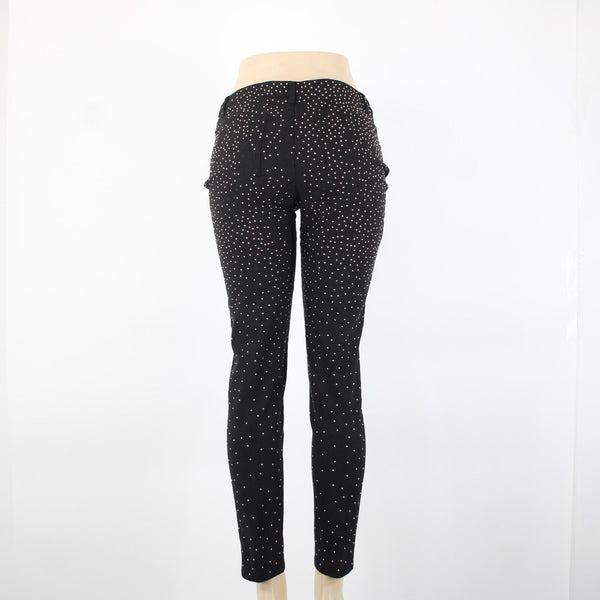 Wow Couture Sz M x 29 Black Gold Studded Cotton Viscose Spandex AS IS Pant