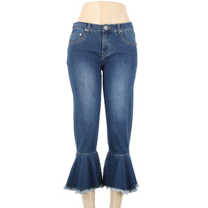 Cristina V Sz 4 x 25 Blue Denim Fringe Bell Bottoms Cotton Polyester Jeans