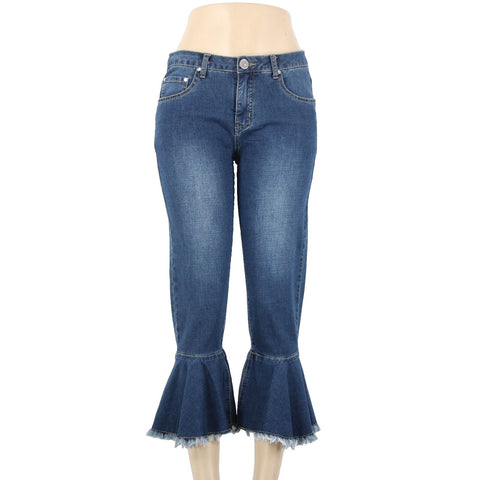 Cristina V Sz 4 x 25 Blue Denim Fringe Bell Bottoms Cotton Polyester Jeans