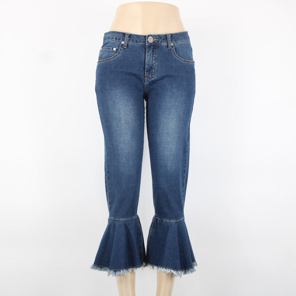 Cristina V Sz 4 x 25 Blue Denim Fringe Bell Bottoms Cotton Polyester Jeans