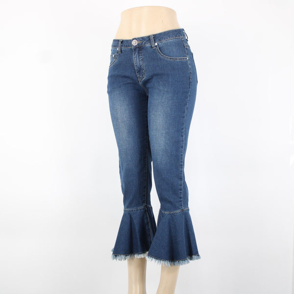 Cristina V Sz 4 x 25 Blue Denim Fringe Bell Bottoms Cotton Polyester Jeans