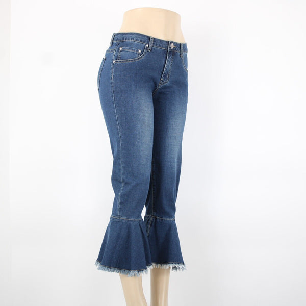 Cristina V Sz 4 x 25 Blue Denim Fringe Bell Bottoms Cotton Polyester Jeans