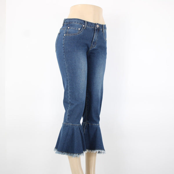 Cristina V Sz 4 x 25 Blue Denim Fringe Bell Bottoms Cotton Polyester Jeans
