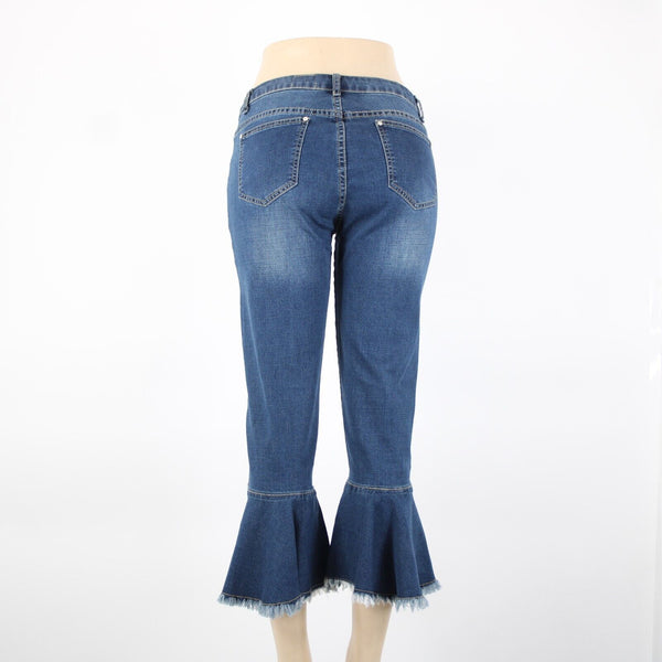 Cristina V Sz 4 x 25 Blue Denim Fringe Bell Bottoms Cotton Polyester Jeans
