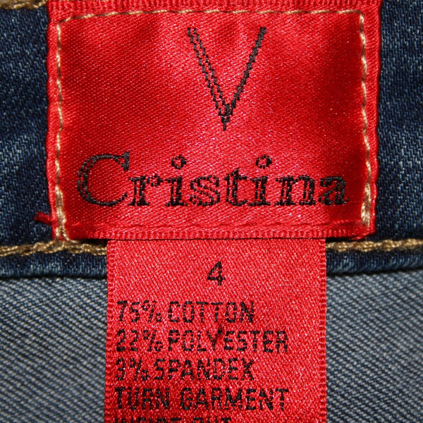 Cristina V Sz 4 x 25 Blue Denim Fringe Bell Bottoms Cotton Polyester Jeans
