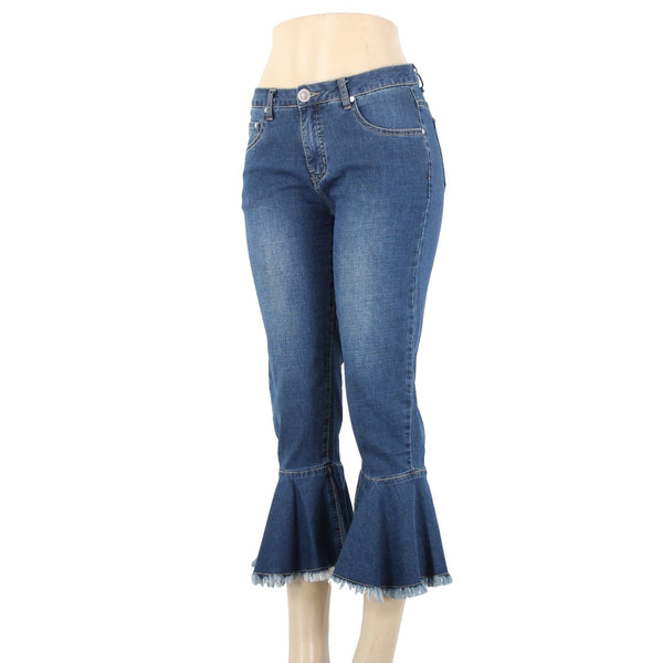 Cristina V Sz 4 x 25 Blue Denim Fringe Bell Bottoms Cotton Polyester Jeans