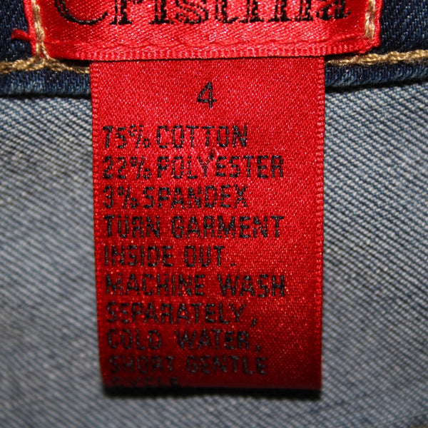 Cristina V Sz 4 x 25 Blue Denim Fringe Bell Bottoms Cotton Polyester Jeans