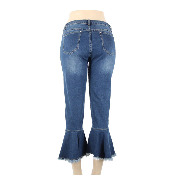 Cristina V Sz 4 x 25 Blue Denim Fringe Bell Bottoms Cotton Polyester Jeans