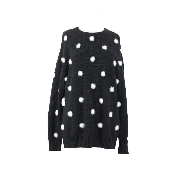 Frank Lyman Design Collection Sz M Black White Polka Dot 100% Cotton Sweater