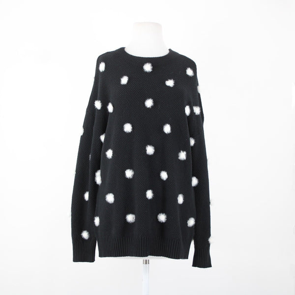 Frank Lyman Design Collection Sz M Black White Polka Dot 100% Cotton Sweater