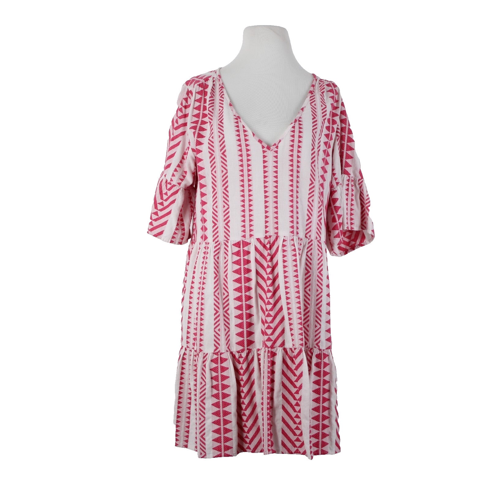 Velvet Sz M White Pink V Neck Ruffled Short Sleeve Pullover 100% Cotton Dress