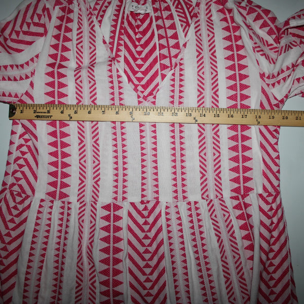 Velvet Sz M White Pink V Neck Ruffled Short Sleeve Pullover 100% Cotton Dress
