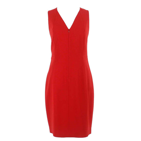 Ellie Tahari Sz 6 Red V Front Zip Side Zip Lined Poly Triacetate Blend Sheath dress