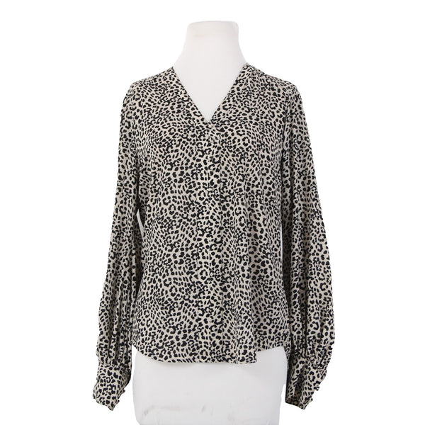 Express Top Sz SP Black Tan Animal Print V Neck 100% Polyester Top