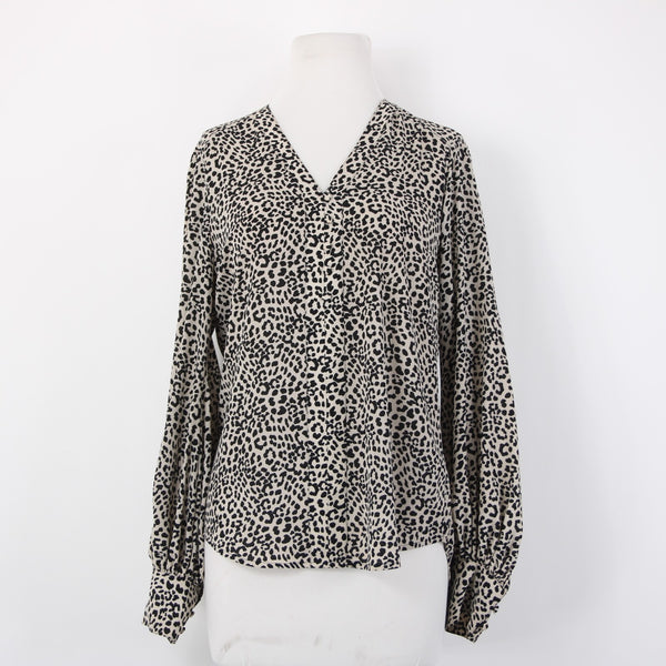 Express Top Sz SP Black Tan Animal Print V Neck 100% Polyester Top