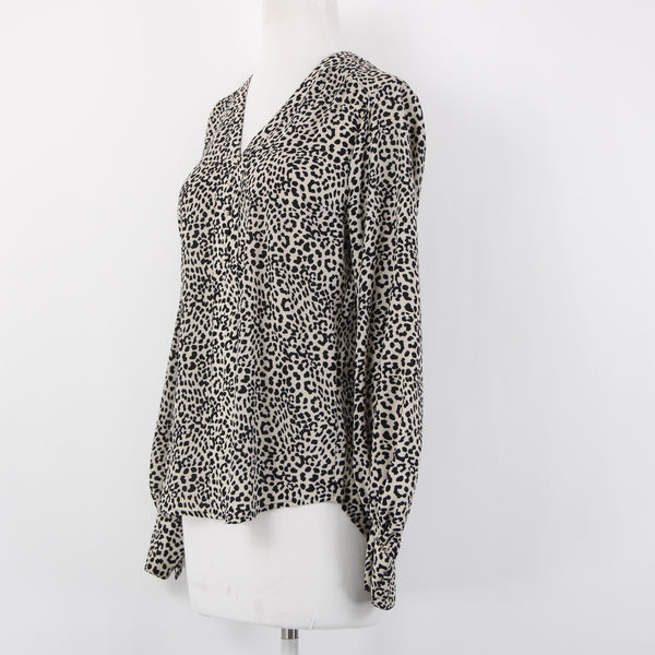 Express Top Sz SP Black Tan Animal Print V Neck 100% Polyester Top