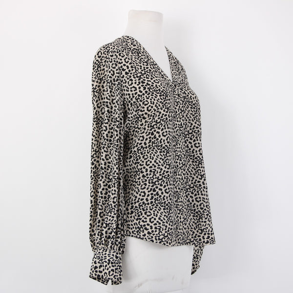 Express Top Sz SP Black Tan Animal Print V Neck 100% Polyester Top