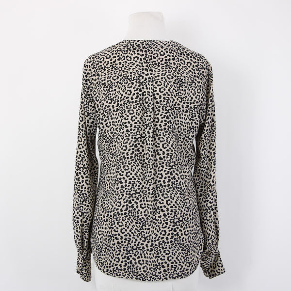 Express Top Sz SP Black Tan Animal Print V Neck 100% Polyester Top