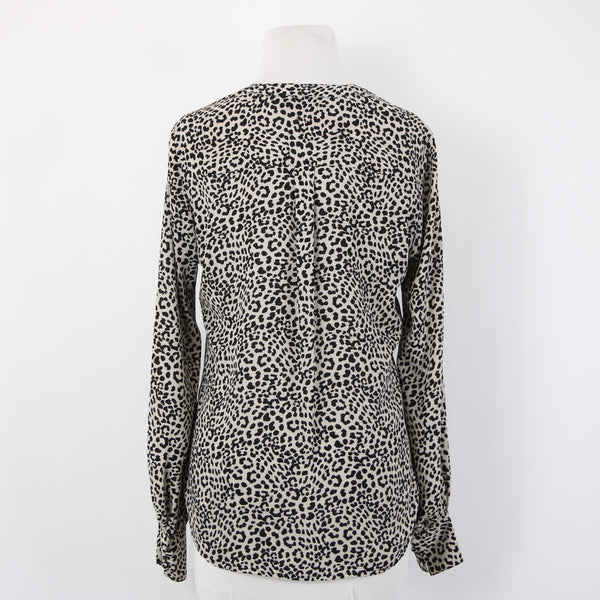 Express Top Sz SP Black Tan Animal Print V Neck 100% Polyester Top