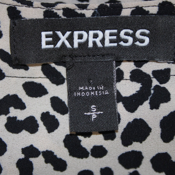 Express Top Sz SP Black Tan Animal Print V Neck 100% Polyester Top