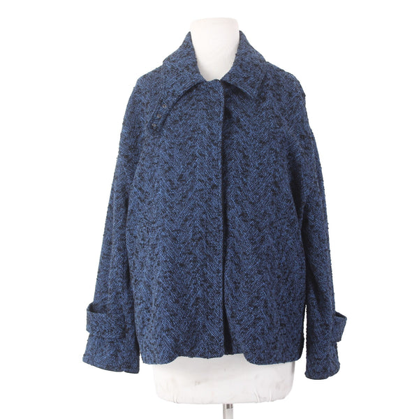 Banana Republic Jacket Sz S Navy Blue Black Tweed Collared Pockets Cotton Jacket