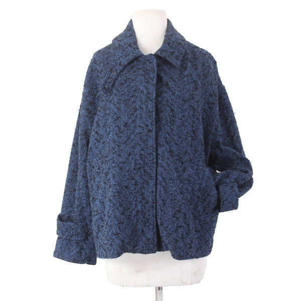 Banana Republic Jacket Sz S Navy Blue Black Tweed Collared Pockets Cotton Jacket