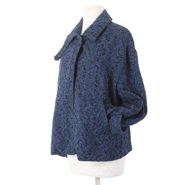 Banana Republic Jacket Sz S Navy Blue Black Tweed Collared Pockets Cotton Jacket