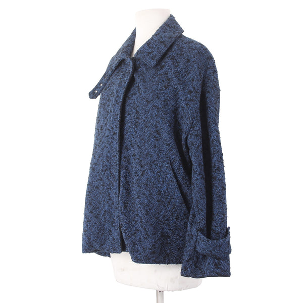Banana Republic Jacket Sz S Navy Blue Black Tweed Collared Pockets Cotton Jacket