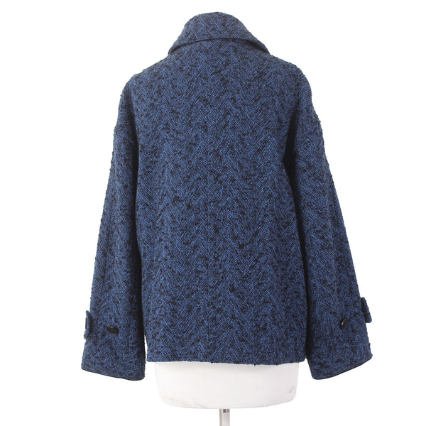 Banana Republic Jacket Sz S Navy Blue Black Tweed Collared Pockets Cotton Jacket