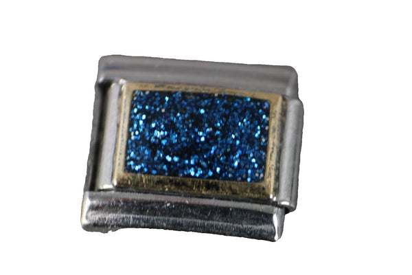 Puzzle "Blue Glitter" Stainless Steel Elastic Stretch Chain Link Italian Charm