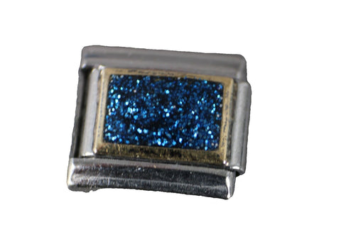 Puzzle "Blue Glitter" Stainless Steel Elastic Stretch Chain Link Italian Charm