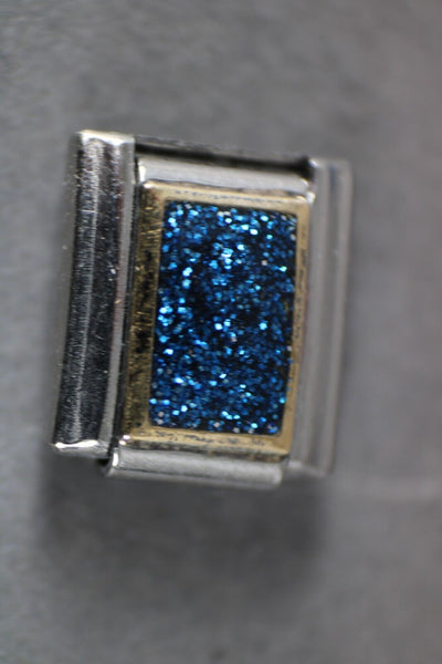 Puzzle "Blue Glitter" Stainless Steel Elastic Stretch Chain Link Italian Charm