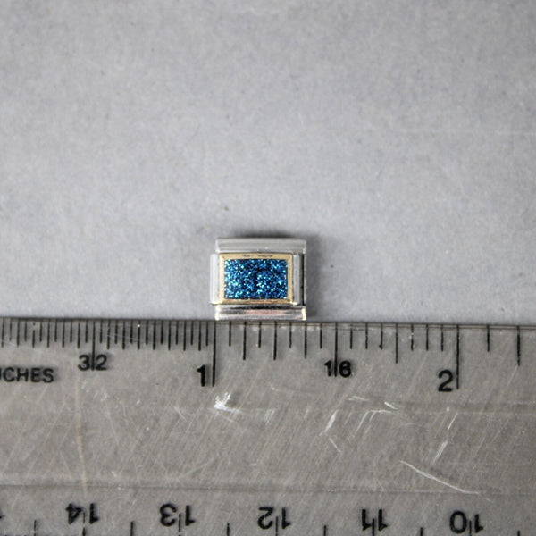 Puzzle "Blue Glitter" Stainless Steel Elastic Stretch Chain Link Italian Charm