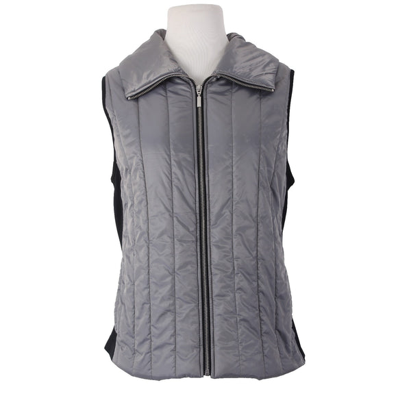 Chicos Vest Zenergy Sz 2 Gray Shimmer Front Black Back Pockets Full Zip