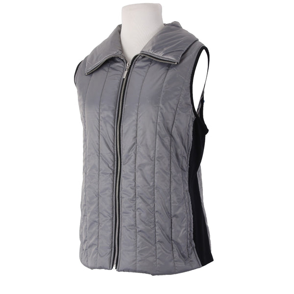 Chicos Vest Zenergy Sz 2 Gray Shimmer Front Black Back Pockets Full Zip