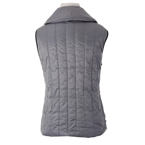 Chicos Vest Zenergy Sz 2 Gray Shimmer Front Black Back Pockets Full Zip