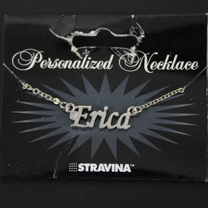 ERICA Name Silvertone Rhinestone 14.5" w 4.5" Multi Ring Ext Necklace