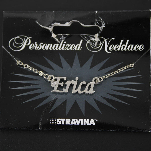 ERICA Name Silvertone Rhinestone 14.5" w 4.5" Multi Ring Ext Necklace