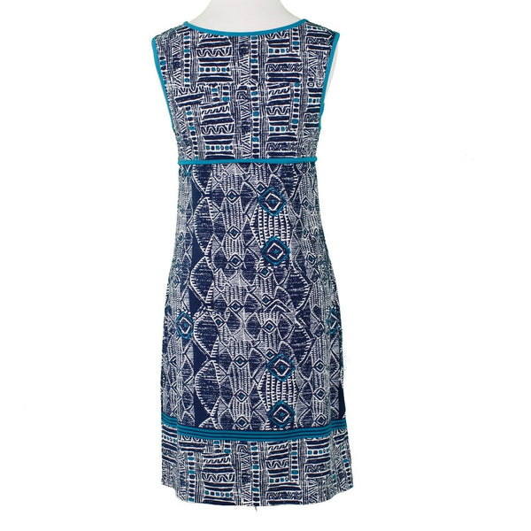 Max Studio Sz S Blue Multi Scoop Teal Trim Poly Spandex Stretch Knit Shift Dress
