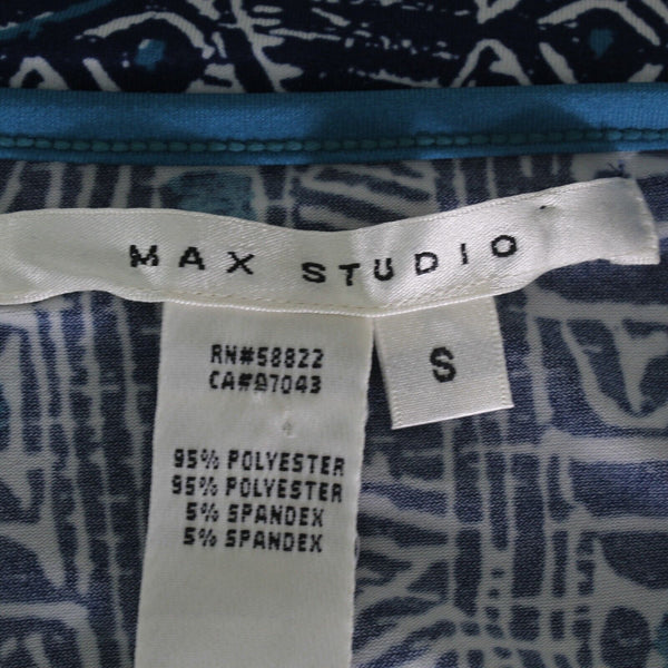 Max Studio Sz S Blue Multi Scoop Teal Trim Poly Spandex Stretch Knit Shift Dress