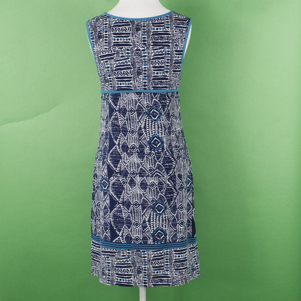 Max Studio Sz S Blue Multi Scoop Teal Trim Poly Spandex Stretch Knit Shift Dress