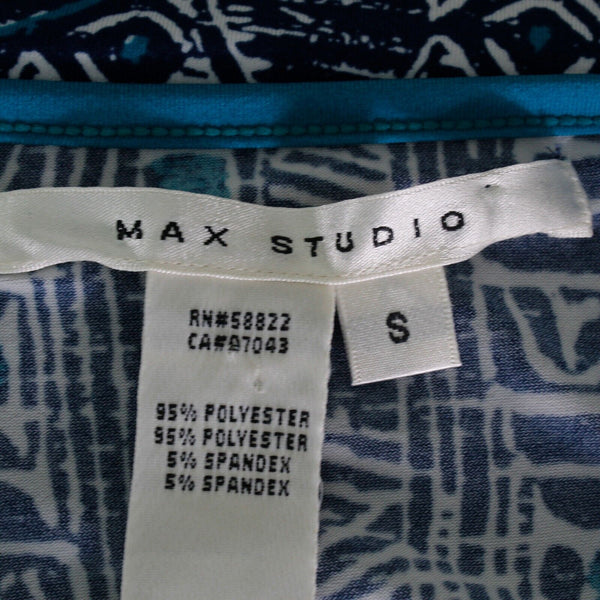 Max Studio Sz S Blue Multi Scoop Teal Trim Poly Spandex Stretch Knit Shift Dress