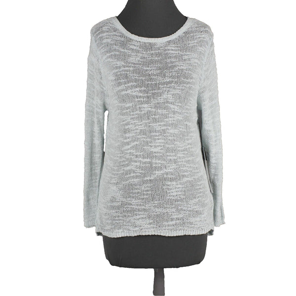 Curio NEW $109 Sz L Mint Green Open Knit Peplum Cotton Nylon Top