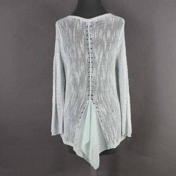 Curio NEW $109 Sz L Mint Green Open Knit Peplum Cotton Nylon Top