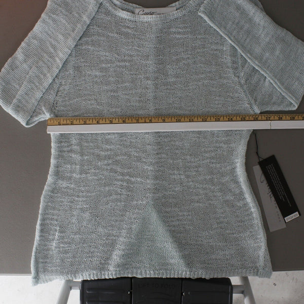 Curio NEW $109 Sz L Mint Green Open Knit Peplum Cotton Nylon Top