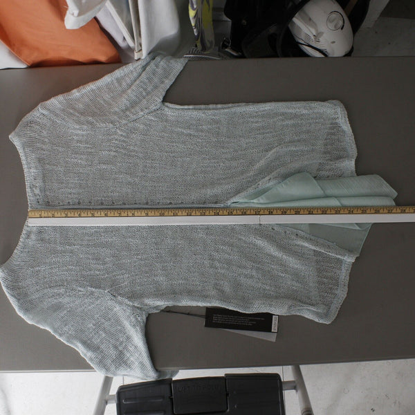 Curio NEW $109 Sz L Mint Green Open Knit Peplum Cotton Nylon Top
