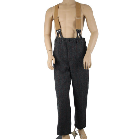 Woolrich Sz 34 x 30 Gray Black Red Plaid With Suspenders Braces Wool Nylon Pants